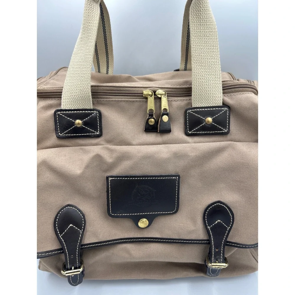Eddie Bauer Ford Collaboration Tan Canvas Leather Duffel Bag Weekender Travel